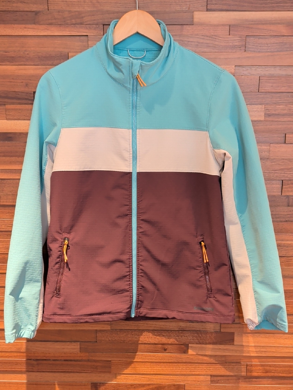 Saucony Teal Cream Brown Colorblock Zip Utility Jacket